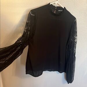 Black Sheer Lace Sleeve Top